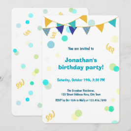 Colorful Blue Green & Yellow Confetti Boy Birthday Kaart