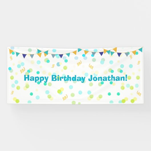 Colorful Blue Green Yellow Confetti Happy Birthday Spandoek (Horizontaal)