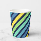 Colorful Blue Green Yellow Stripes Pattern Papieren Bekers (Achterkant)