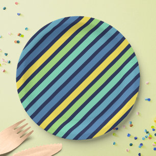 Colorful Blue Green Yellow Stripes Pattern Papieren Bordje
