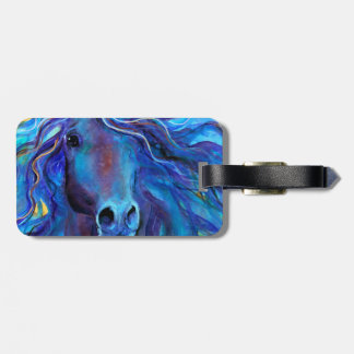 Colorful Blue Horse Arabian art Bagagelabel