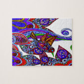 Colorful Blue Hummingbird and Flowers Legpuzzel (Horizontaal)