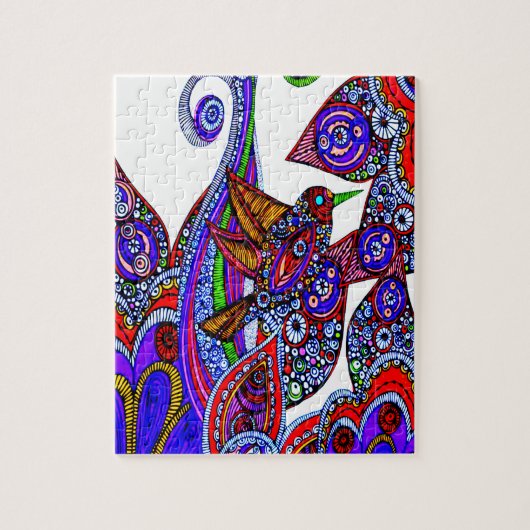Colorful Blue Hummingbird and Flowers Legpuzzel (Verticaal)