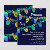 Colorful Blue Lantern Graduion Party nodiging Kaart (Voorkant / Achterkant)