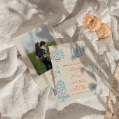 Colorful Blue Orang Hand Drawn Whimsical Wedding Kaart