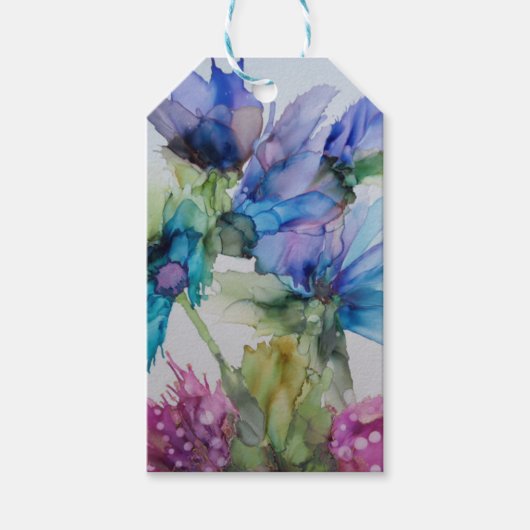 Colorful Blue Paars Pink Green Floral Art Cadeaulabel (Voorkant)