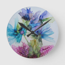 Colorful Blue Paars Pink Green Floral Art Ronde Klok