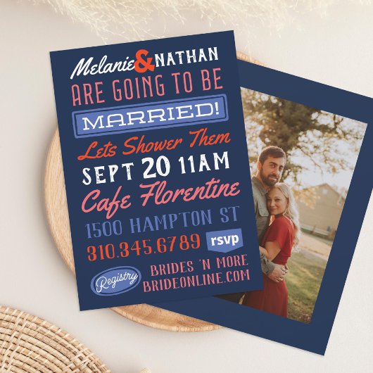 Colorful Blue Red Retro Couples Weduwer Shower Kaart