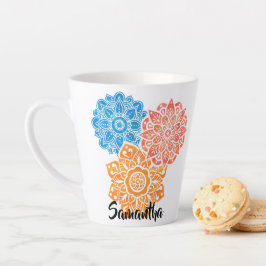 Colorful Blue Red Sinaasappel Floral Mandalas Latte Mok