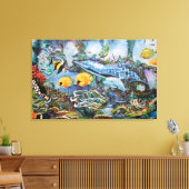 Colorful Blue Red Yellow Marine Animals Canvas Afdruk (Insitu (Woonkamer))