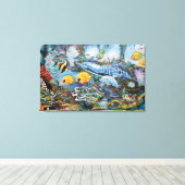 Colorful Blue Red Yellow Marine Animals Canvas Afdruk (Insitu (Houten vloer))