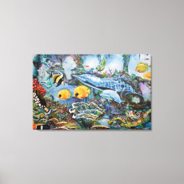 Colorful Blue Red Yellow Marine Animals Canvas Afdruk