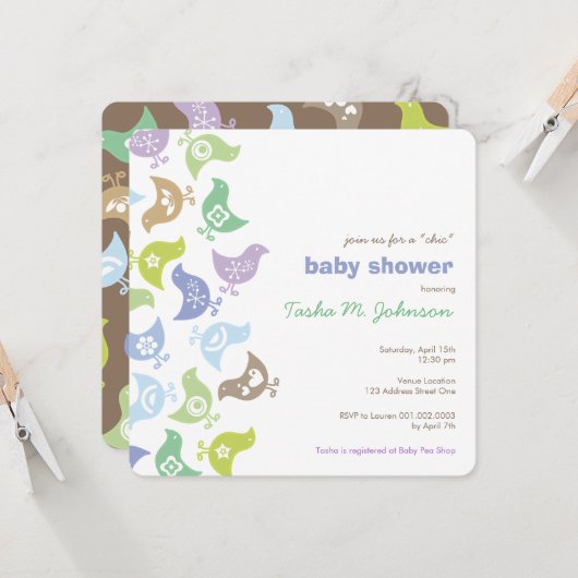 Colorful Blue Retro Chicks Boy Baby shower Party Kaart (Voorkant / Achterkant in situ)