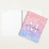 Colorful Blue roze ombre Glitter Name Monogram Planner (Display)