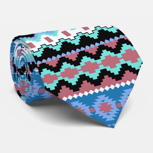 Colorful Blue Tribal Pattern Stropdas (Opgerold)