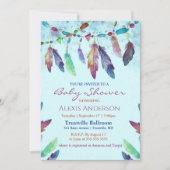 Colorful Blue Waterverf Feathers Baby shower Kaart (Voorkant)