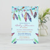 Colorful Blue Waterverf Feathers Baby shower Kaart (Staand voorkant)