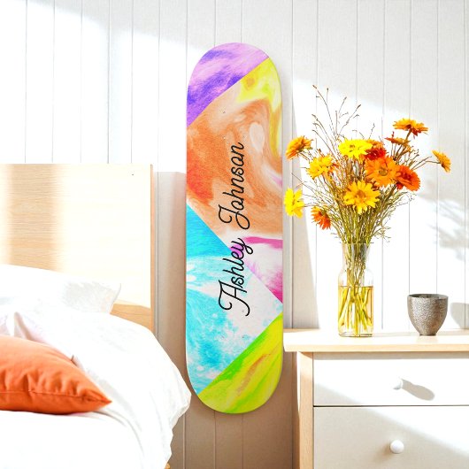 Colorful Blue Yellow Oranje Name Skateboard