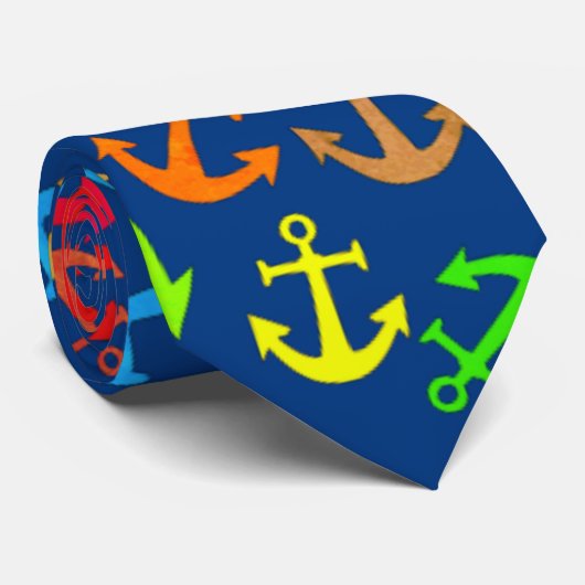 Colorful Boat Anchor Pattern Stropdas (Opgerold)