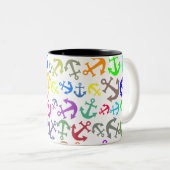 Colorful Boat Anchor Pattern Tweekleurige Koffiemok (Voorkant rechts)