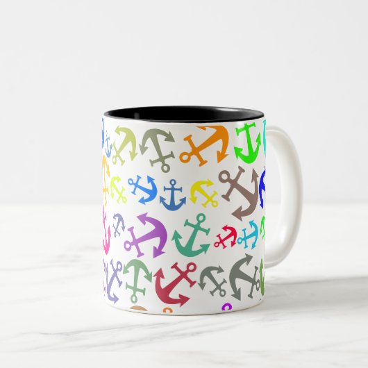 Colorful Boat Anchor Pattern Tweekleurige Koffiemok (Voorkant rechts)