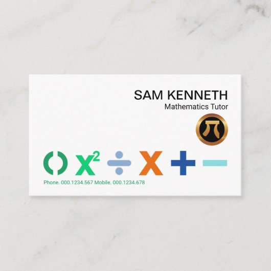Colorful BODMAS Wiskunde Symbols wiskundehandleidi Visitekaartje (Voorkant)