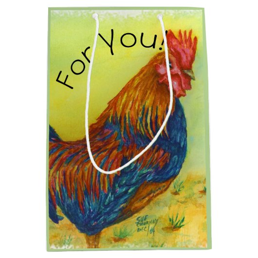 Colorful Boerderij Rooster Medium Cadeauzakje (Voorkant)