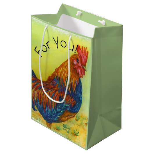 Colorful Boerderij Rooster Medium Cadeauzakje (Voorkant Gekanteld)