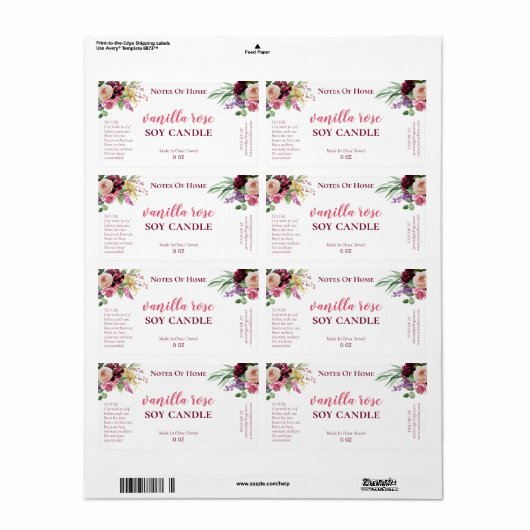 Colorful Bohemian Floral Candle Labels (Full Sheet)