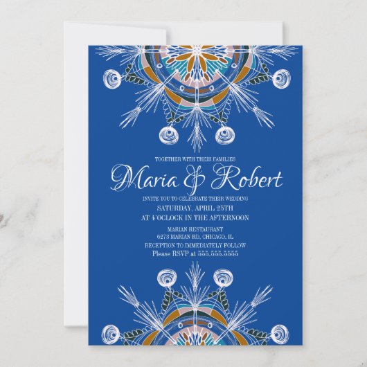 Colorful Bohemian Mandala Blue Boho Wedding Kaart (Voorkant)