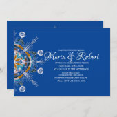 Colorful Bohemian Mandala Blue Wedding Invitation Kaart (Voorkant / Achterkant)