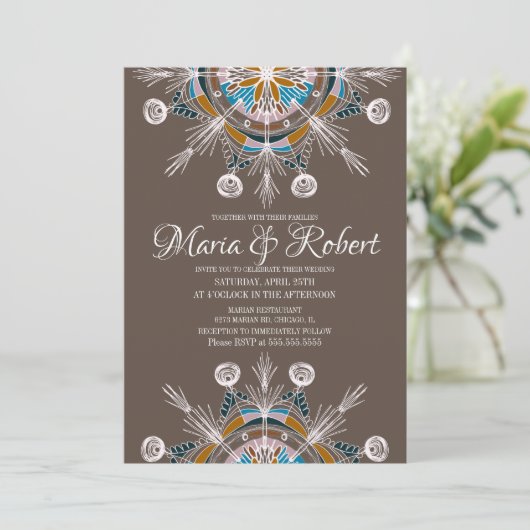 Colorful Bohemian Mandala Brown Boho Wedding Kaart (Staand voorkant)