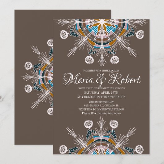 Colorful Bohemian Mandala Brown Boho Wedding Kaart (Voorkant / Achterkant)