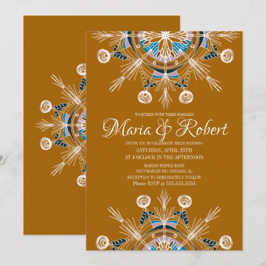 Colorful Bohemian Mandala Mustard Boho Wedding Kaart (Voorkant / Achterkant)