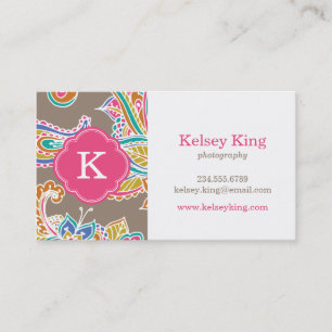 Colorful Bohemian Paisley Henna Custom Monogram Visitekaartje