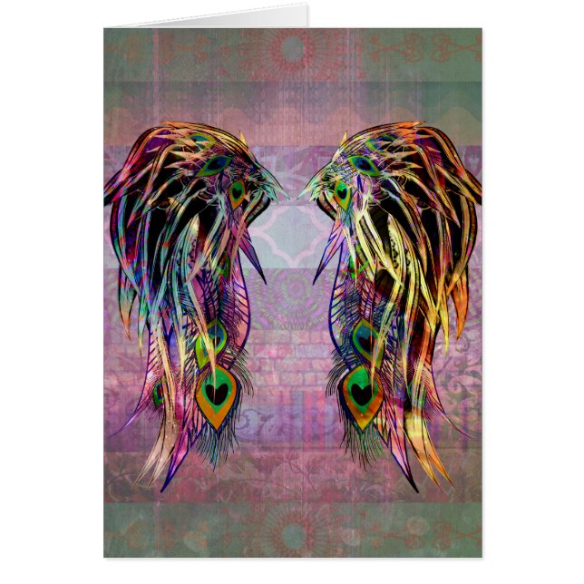 Colorful Bohemian Peacock Feather Angel Wings (Voorkant)