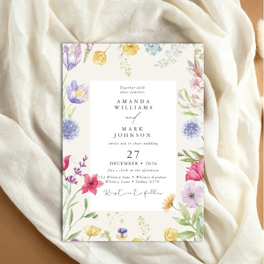 Colorful Bohemian Spring Botanical Garden Wedding Kaart
