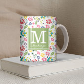 Colorful Bohemian Spring Flowers Green Monogram Koffiemok
