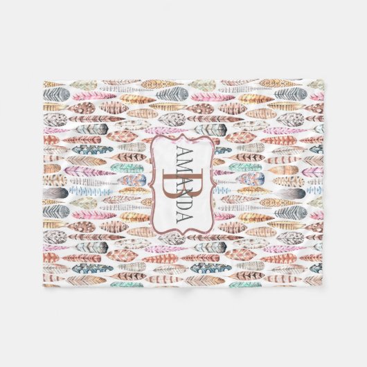 Colorful Bohemian Tribal Feathers Gepersonaliseerd Fleece Deken (Voorkant (Horizontaal))