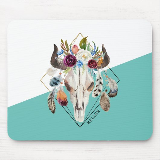 Colorful boho bloemen geometrische schedel muismat (Voorkant)