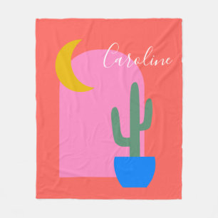 Colorful Boho Cactus Moon Shapes in Red Custom Fleece Deken