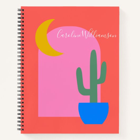 Colorful Boho Cactus Moon Shapes in Red Custom Notitieboek (Voorkant)