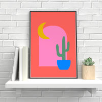 Colorful Boho Cactus Moon Shapes in Red en Roze