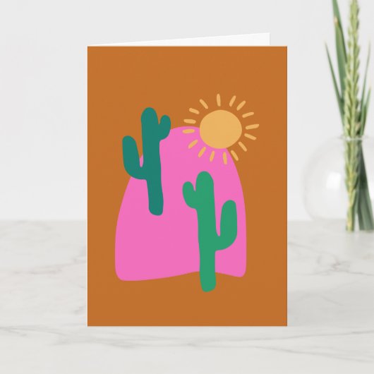 Colorful Boho Desert Cactus Art Illustratie Notitiekaartje (Voorkant)