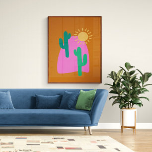 Colorful Boho Desert Cactus Art Illustratie Poster