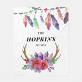 Colorful Boho Feathers and Flowers Custom Family Fleece Deken (Voorkant)