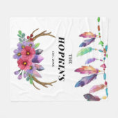 Colorful Boho Feathers and Flowers Custom Family Fleece Deken (Voorkant (Horizontaal))