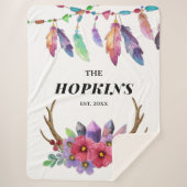 Colorful Boho Feathers and Flowers Custom Family Sherpa Deken (Voorkant)