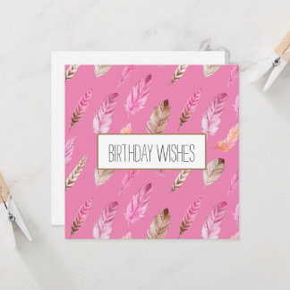 Colorful Boho Feathers Happy Birthday Kaart