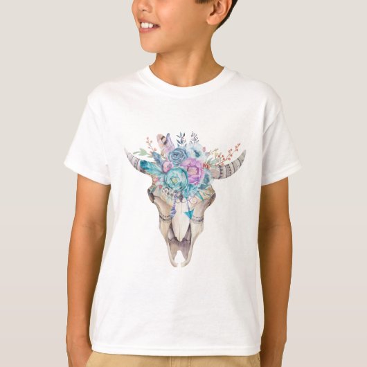 Colorful Boho Floral Skull T-shirt (Voorkant)